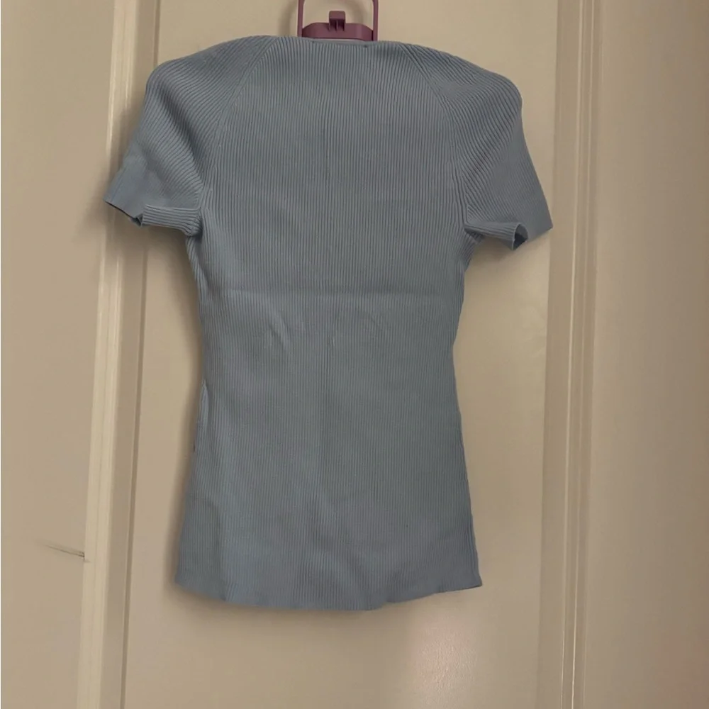 Light Blue Ribbed Short Sleeve Top - Picture 3 of 8